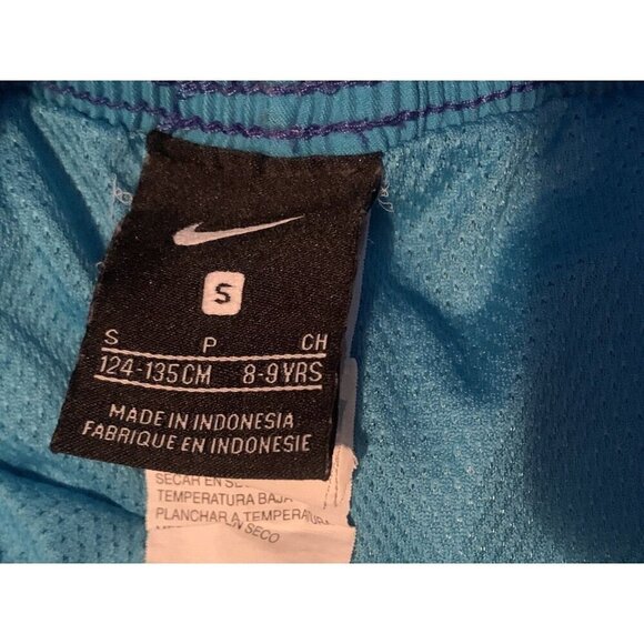 Nike Boys Swoosh Geometric Swim Shorts Size S Blue Logo Drawstring Elastic Waist - Picture 7 of 9